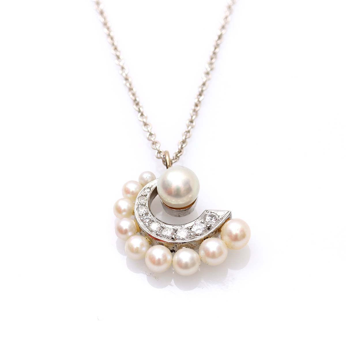 Retro Moderne Pearl and Diamond Pendant #R324-03MS