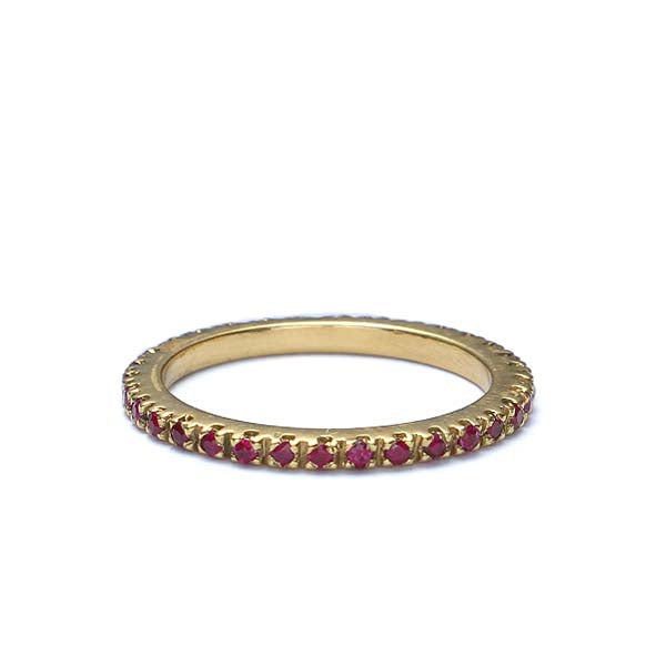 Contemporary Ruby Eternity band in 18k yellow gold #Stack-04