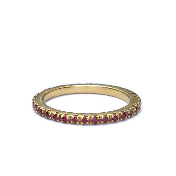 Contemporary Ruby Eternity band in 18k yellow gold #Stack-04 - Leigh Jay & Co.