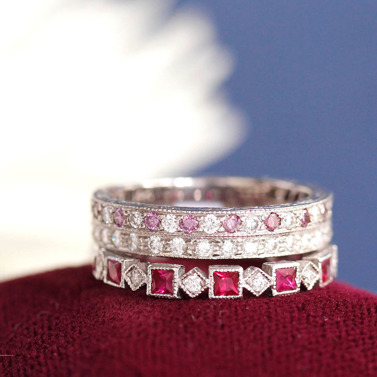 Contemporary Ruby and diamond eternity wedding band #VL2107 Default Title