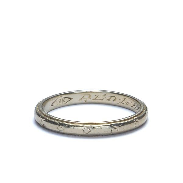 Circa 1922 18k white gold wedding band. #VR0401-05 - Leigh Jay & Co.