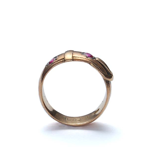 Vintage 14k  gold buckle ring with Synthetic rubies #VR0515-02 Default Title