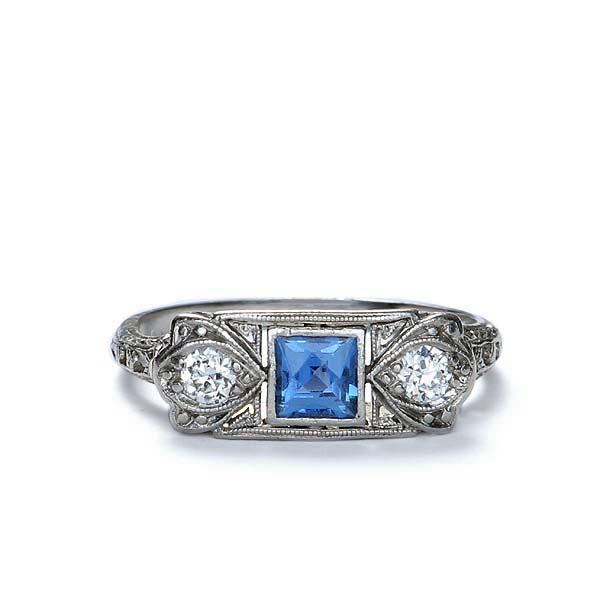 Circa 1920s sapphire and diamond ring #VR0719-02 - Leigh Jay & Co.
