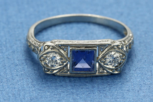 Circa 1920s sapphire and diamond ring #VR0719-02 Default Title
