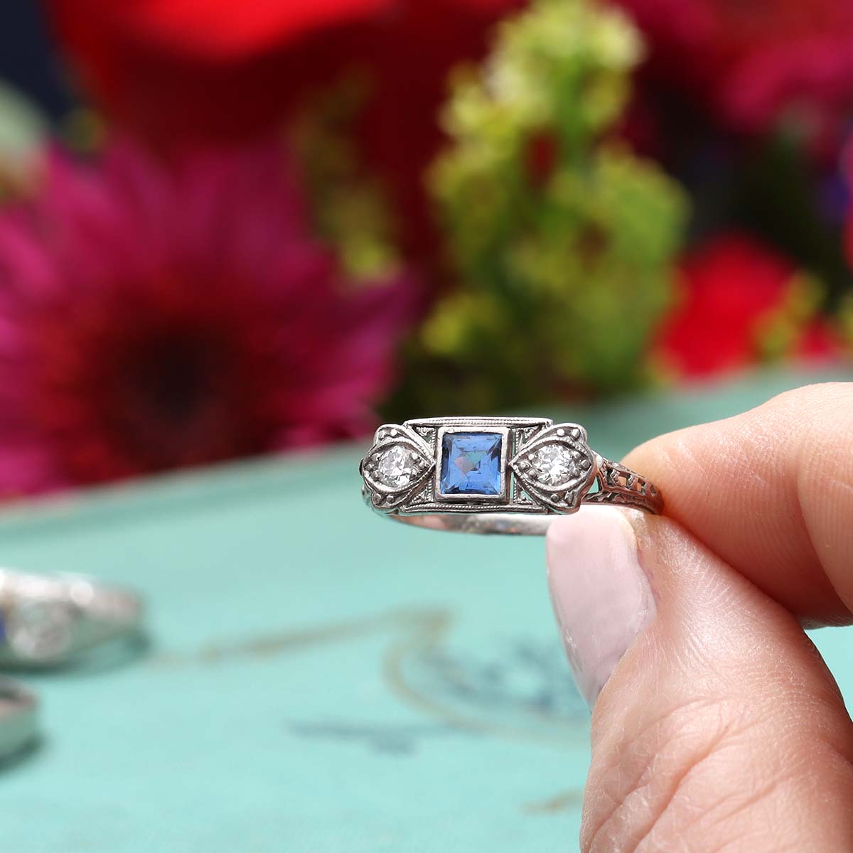 Circa 1920s sapphire and diamond ring #VR0719-02 Default Title