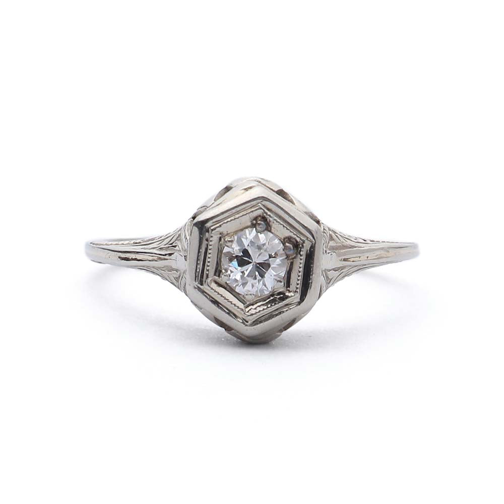 Early Art Deco Diamond Solitaire Engagement Ring #VR150604-01 - Leigh Jay & Co