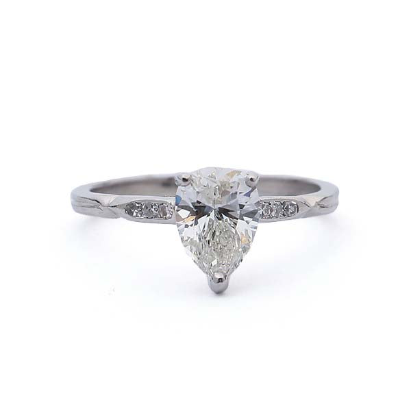 Midcentury Pear Shape Diamond Engagement Ring #VR180115-1 - Leigh Jay & Co.