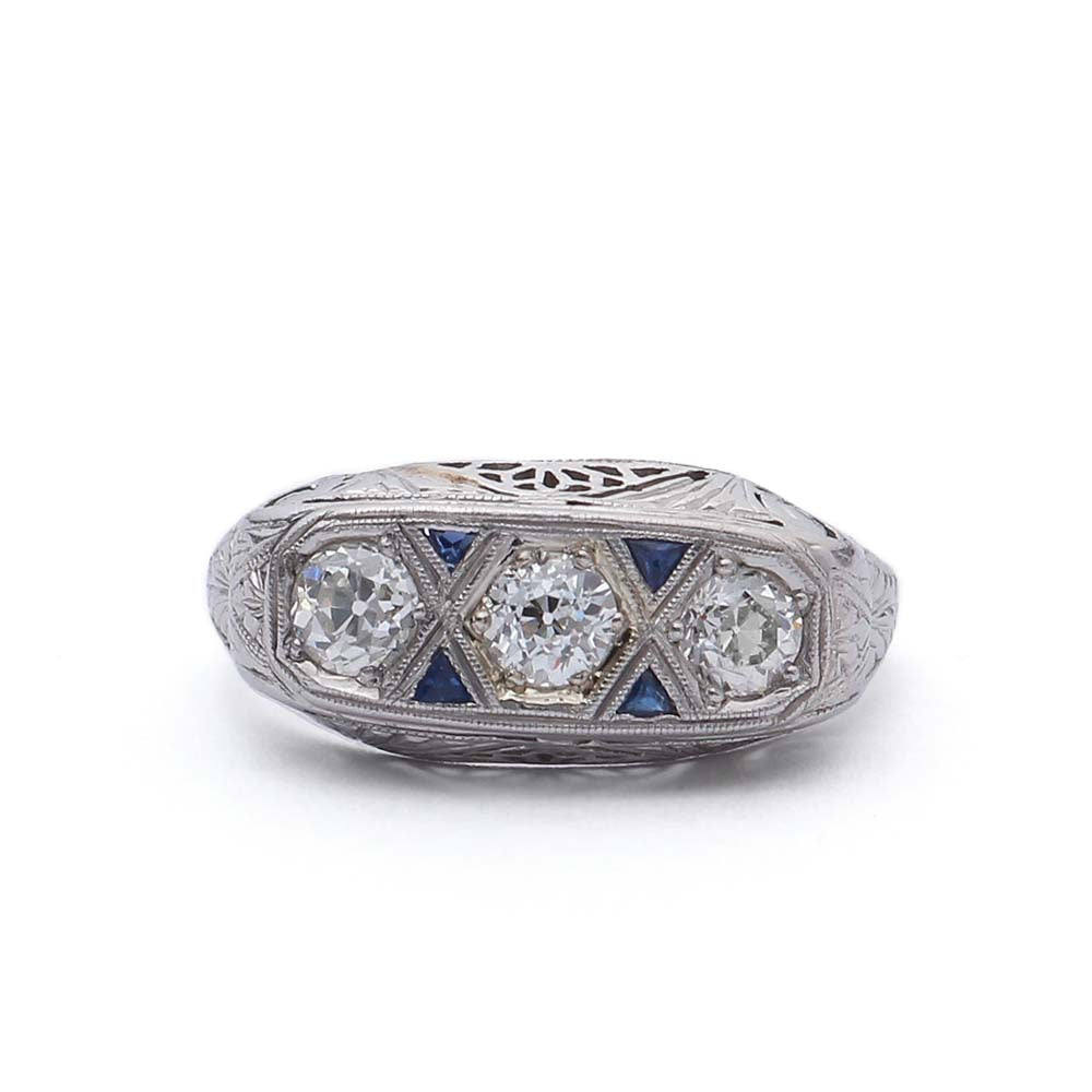 Art Deco Three Stone Ring #VR180816-3 - Leigh Jay & Co