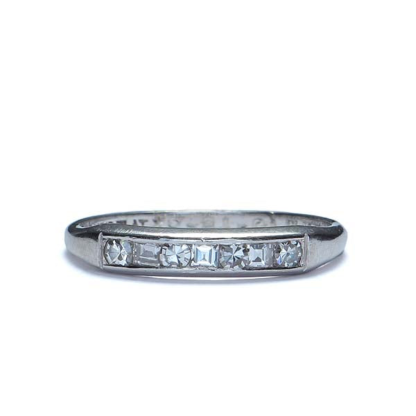 Circa 1950s Platinum and diamond wedding band with square and round diamonds #VR468-09