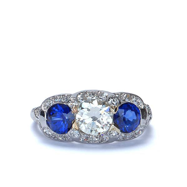 Stunning Art Deco Sapphire and Diamond Ring. #VR537-14 - Leigh Jay & Co