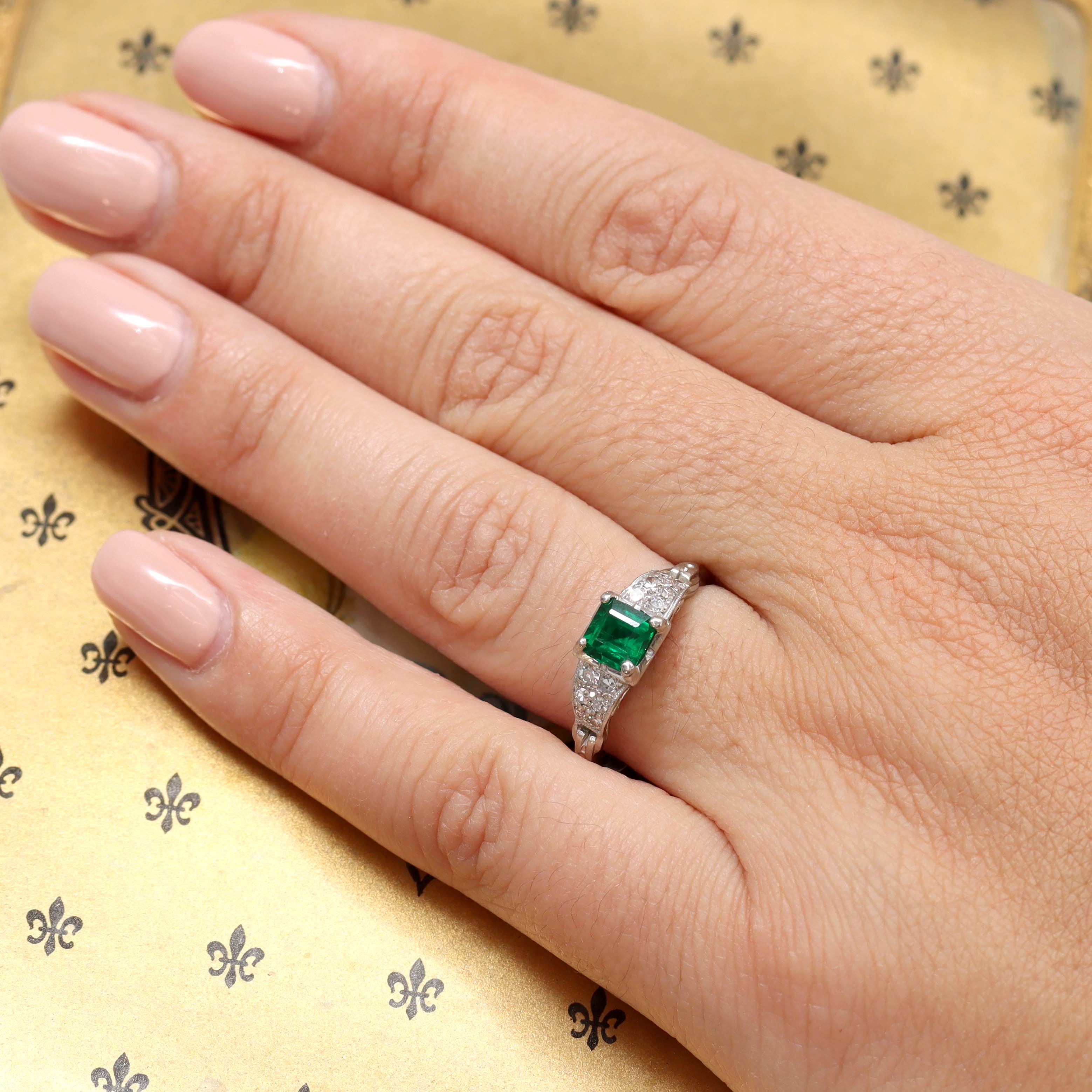 Art Deco Emerald Engagement Ring #VR230120-3