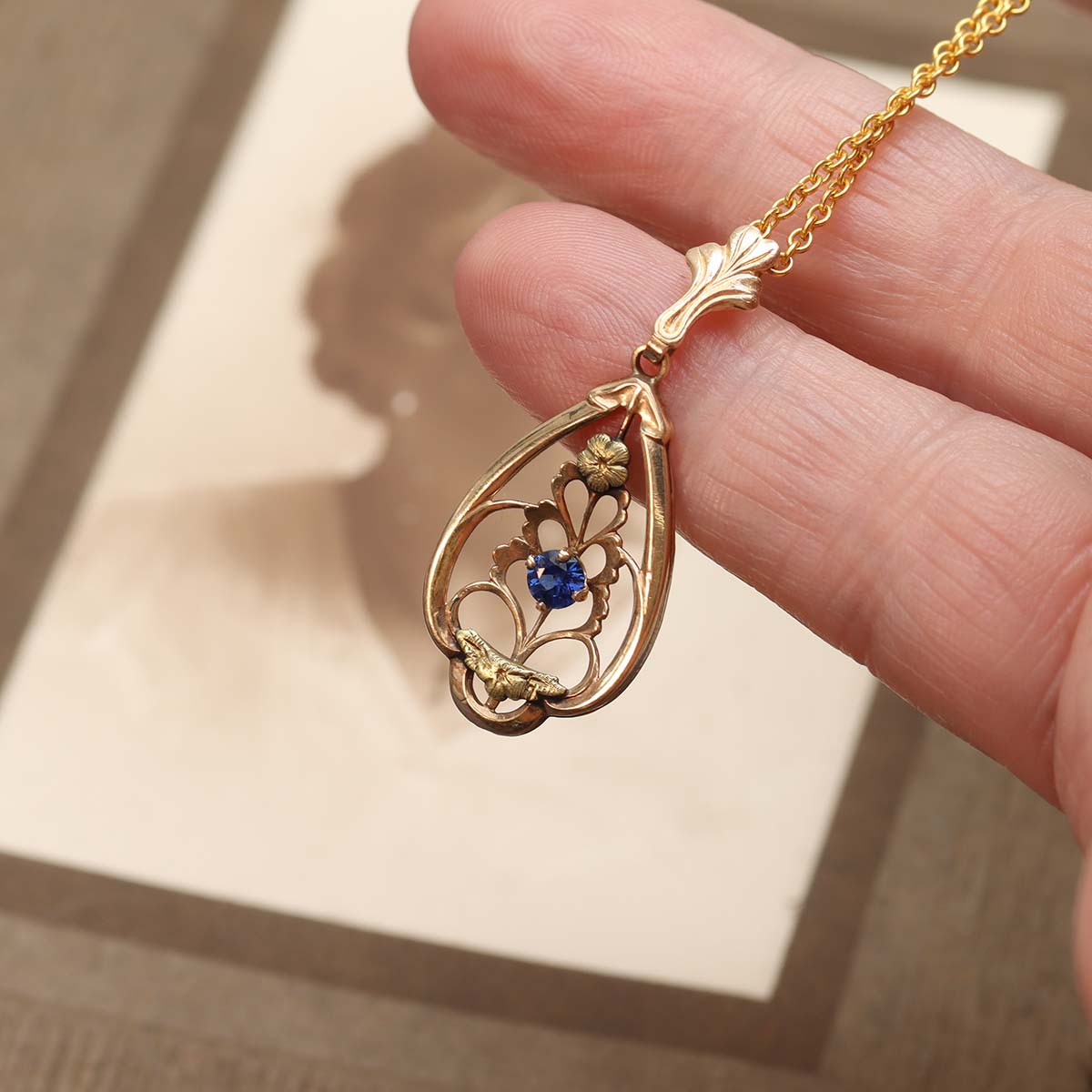 Art Nouveau Gold and Sapphire Pendant #VP160608-1