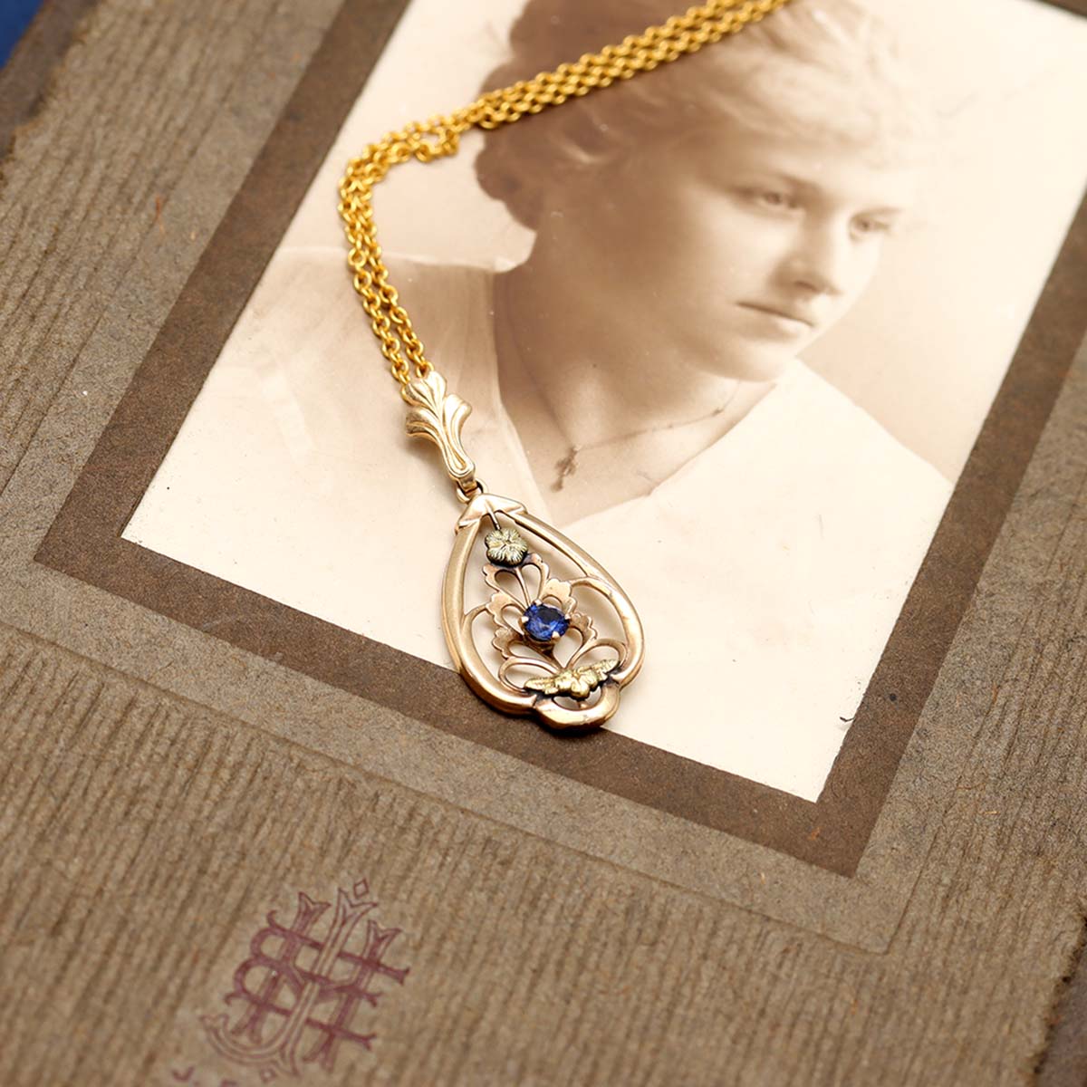 Art Nouveau Gold and Sapphire Pendant #VP160608-1 Default Title