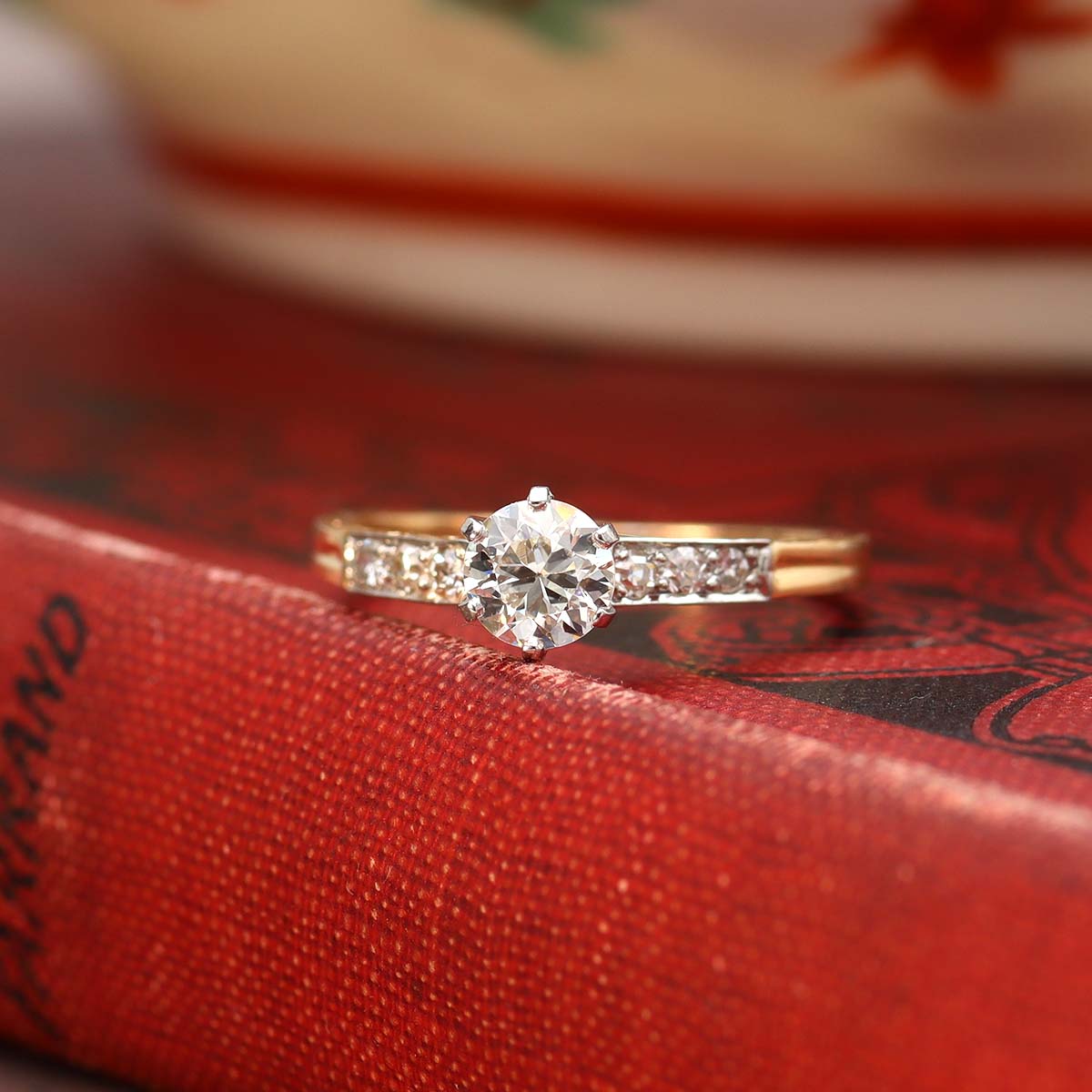 Platinum and 18k Yellow Gold Edwardian Engagement Ring #VR220707-1